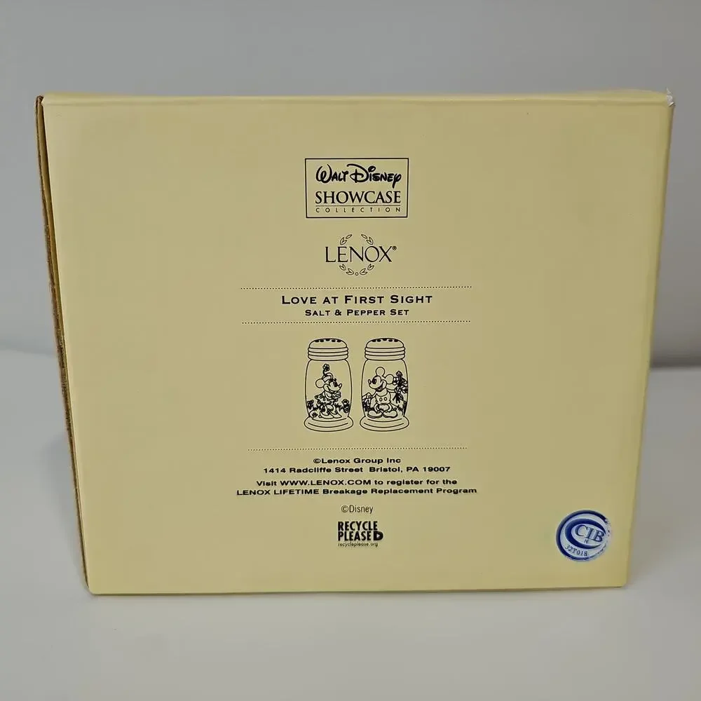 New Box Lenox Mickey Minnie Salt Pepper Shakers Love At First Sight COA Disney